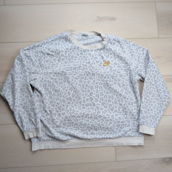 Nike Sportswear Fleece Crew Sweater Womens XL Leopard Print Gray White DD5834 - Picture 1 of 11